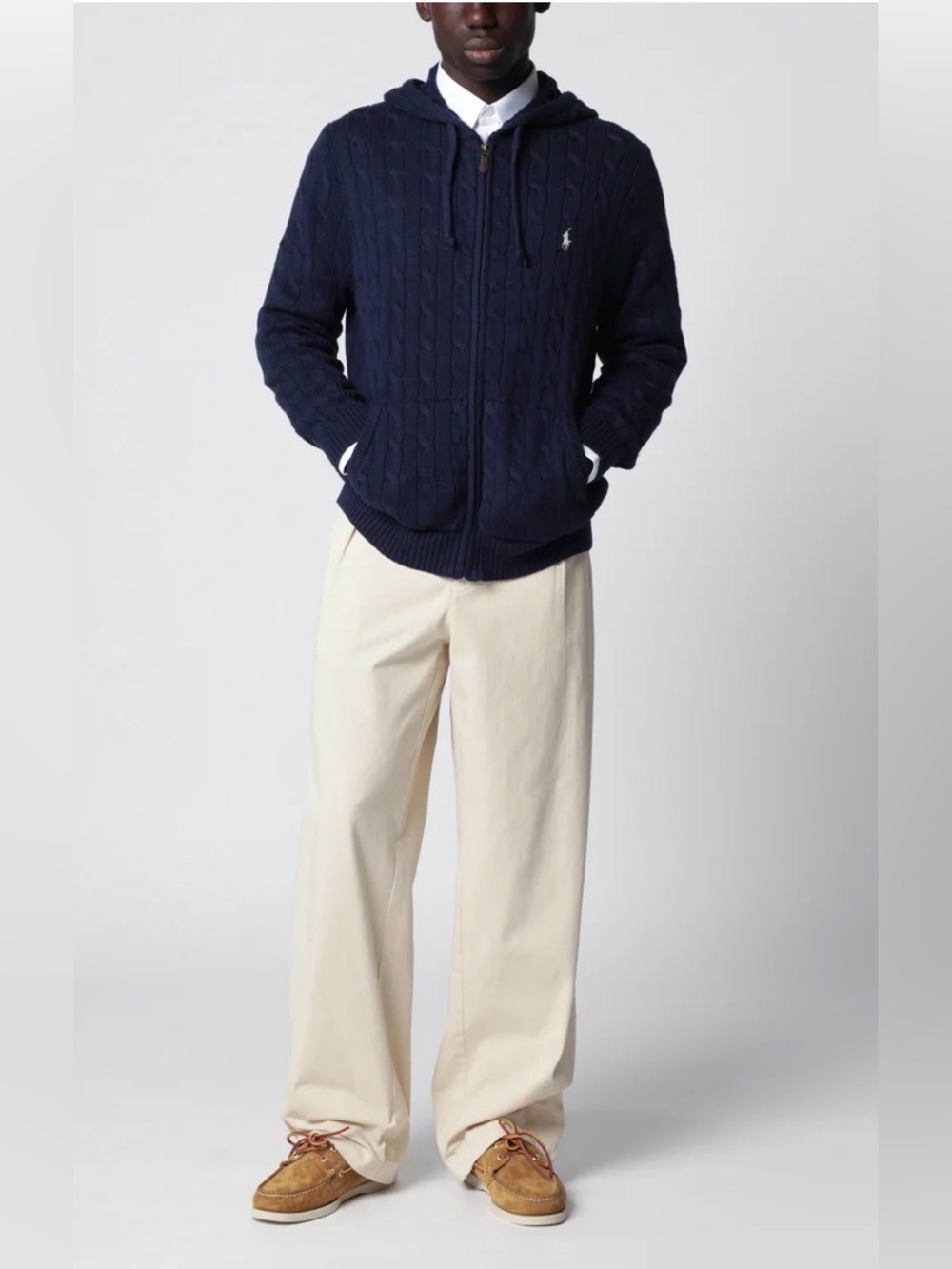 Polo Ralph Lauren Cable-Knit Cotton Full-Zip Hoodie Sweater Classic Navy Preppy - Picture 2 of 8
